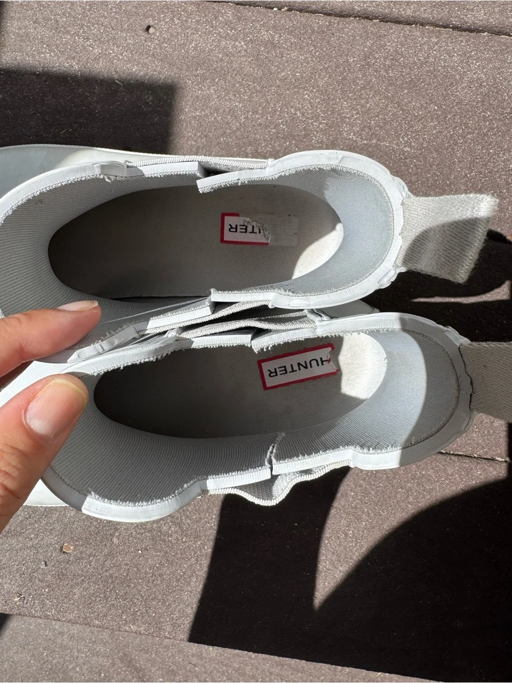 Hunter White Chelsea Rain Boots with Red Logo